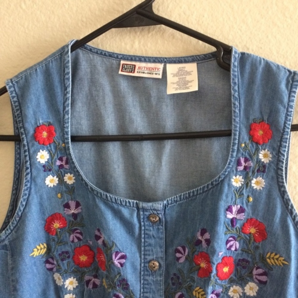 Faded Glory embroidered babydoll denim vest layering tank